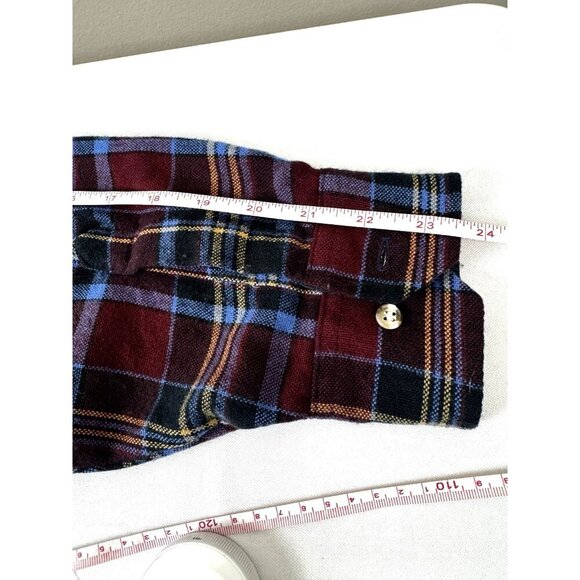 Plaid Flannel Lined Shirt Jacket Shacket Maroon Blue L Cabincore Rugged Mountain - Picture 9 of 9